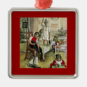 Ornement Carré Argenté L'art de Carl Larsson : matin de Noël,