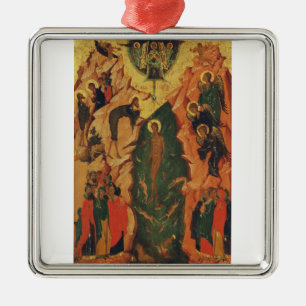Ornement Carré Argenté Le baptême de Jésus-Christ icône byzantine