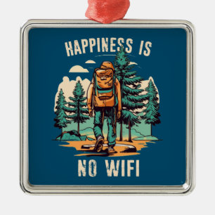 Ornement Carré Argenté Le Bonheur N'Est Pas Un Backpacking Wifi