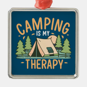Ornement Carré Argenté Le Camping Est Ma Thérapie
