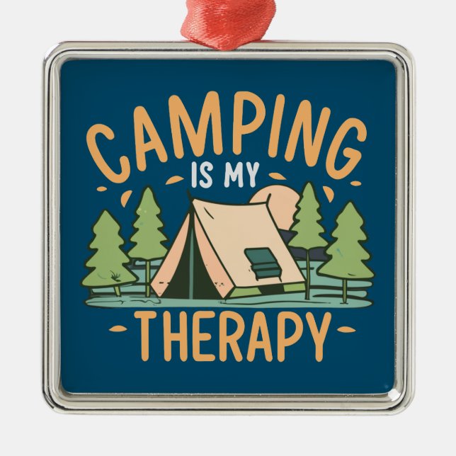 Ornement Carré Argenté Le Camping Est Ma Thérapie (Devant)