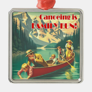 Ornement Carré Argenté Le Canoë Est Un Plaisir Familial