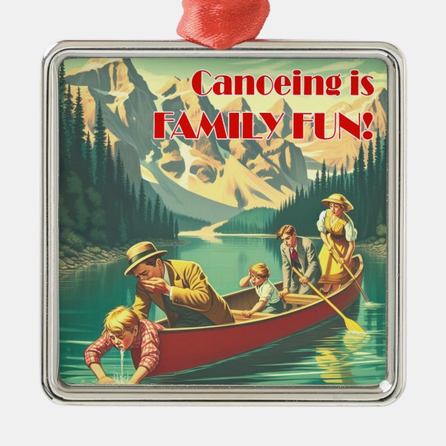 Ornement Carré Argenté Le Canoë Est Un Plaisir Familial (Devant)