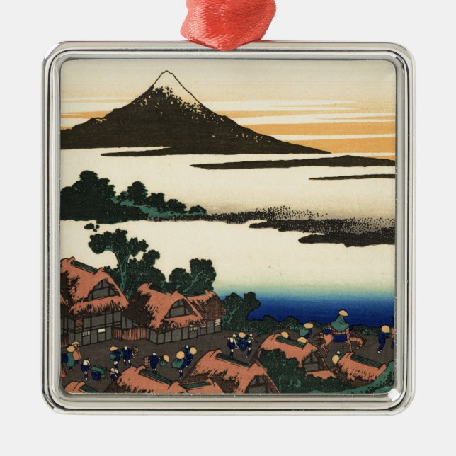 Ornement Carré Argenté Le coucher du soleil du Fuji Japon (Devant)
