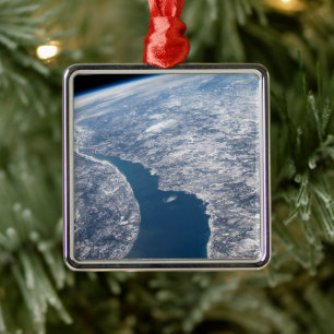 Ornement Carré Argenté Le Cratère Manicouagan Et Le Saint-Laurent