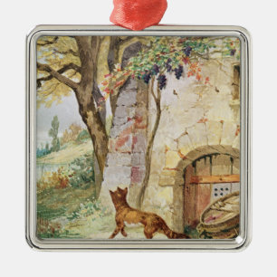 Ornement Carré Argenté Le Fox et les raisins, illustration pour