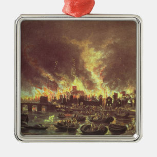 Ornement Carré Argenté Le grand feu de Londres, 1666
