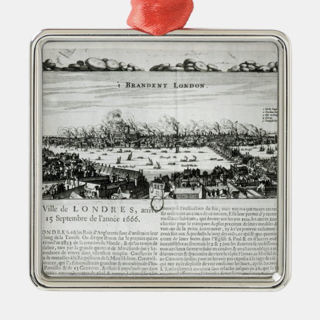 Ornement Carré Argenté Le grand feu de Londres en 1666 (Devant)