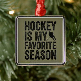 Ornement Carré Argenté Le hockey est ma saison préférée
