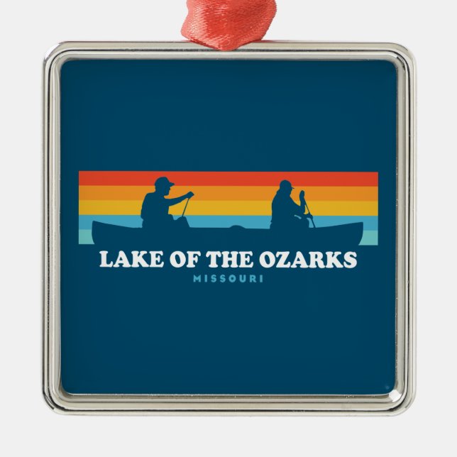 Ornement Carré Argenté Le Lac Des Ozarks Missouri Canoe (Devant)