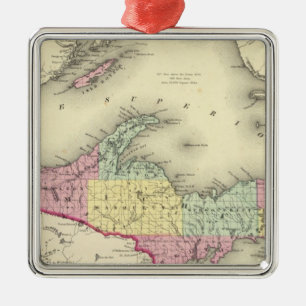 Ornement Carré Argenté Le lac Supérieur et la partie nord du Michigan