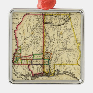 Ornement Carré Argenté Le Mississippi et carte d'AlabamaPanoramic