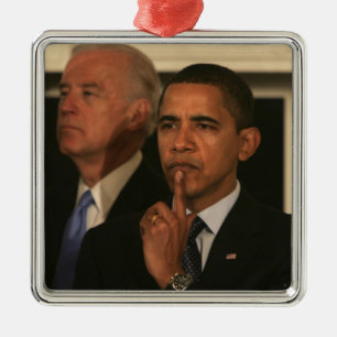 Ornement Carré Argenté Le Président Barack Obama et vice-président