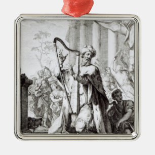 Ornement Carré Argenté Le Roi David Playing la lyre