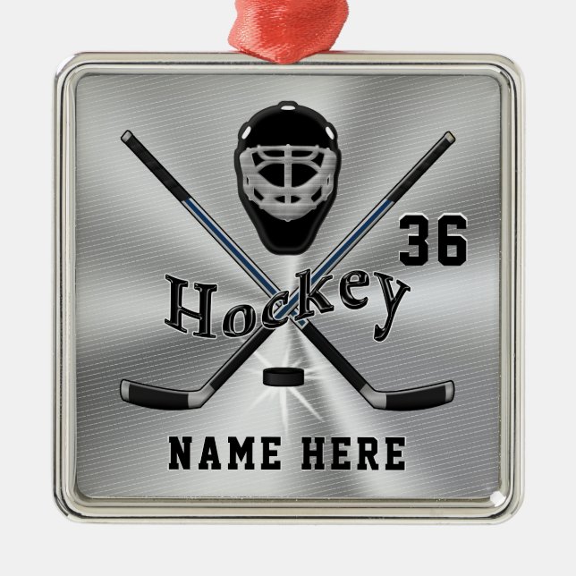 Ornement Carré Argenté Les cadeaux frais d'hockey ont personnalisé des (Devant)