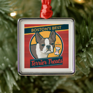 Ornement Carré Argenté Les meilleurs soins Terrier de Boston