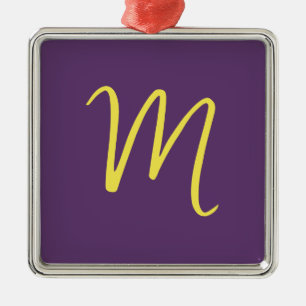 Ornement Carré Argenté Lettre initiale Monogramme élégant Indigo jaune