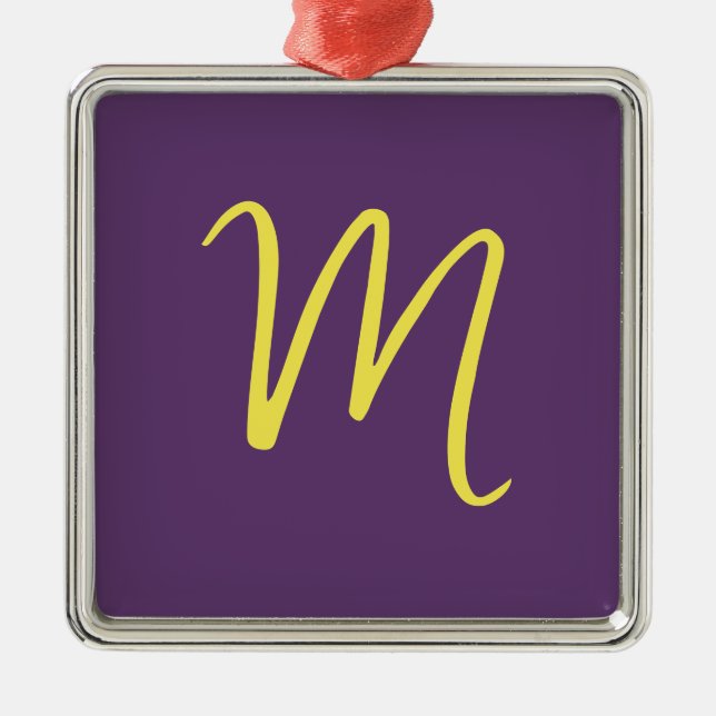 Ornement Carré Argenté Lettre initiale Monogramme élégant Indigo jaune (Devant)