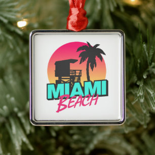 Ornement Carré Argenté Lettres minimales de Miami Beach rétro