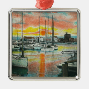 Ornement Carré Argenté Lever de soleil dans le port