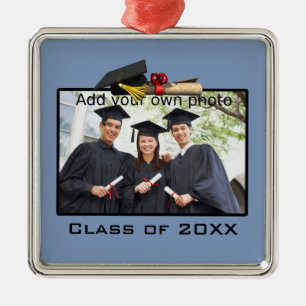 Ornement Carré Argenté Light Blue Add your Photo / Year Graduation