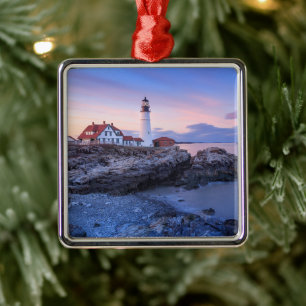 Ornement Carré Argenté Lighthouses   Cape Elizabeth, Maine