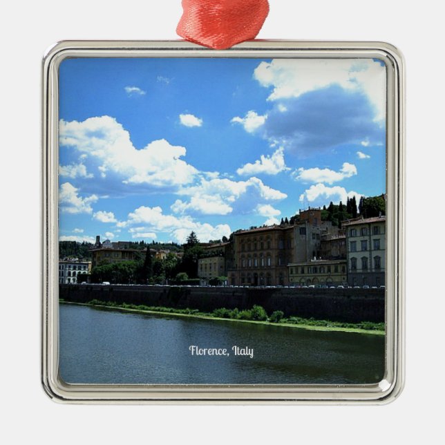 Ornement Carré Argenté Ligne d'horizon de Florence, Italie (Devant)