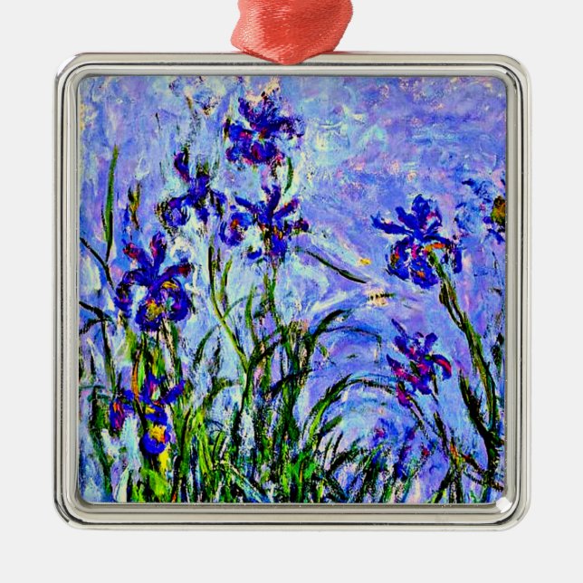 Ornement Carré Argenté Lilac Irises par Claude Monet, (Devant)