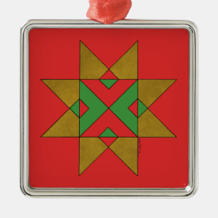 Ornement Carré Argenté Lincolnshire Auseklis Witch Mark rouge et vert