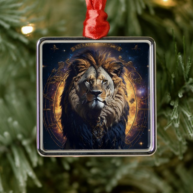Ornement Carré Argenté Lion de Juda chrétien Jésus Christ Foi (Arbre)