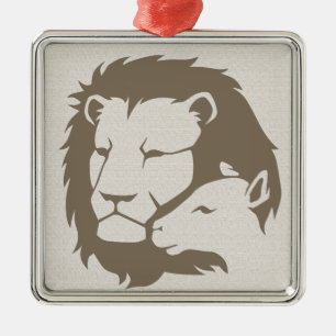 Ornement Carré Argenté Lion et l'agneau
