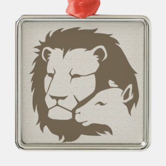 Ornement Carré Argenté Lion et l'agneau