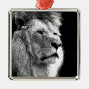 Ornement Carré Argenté Lion noir blanc