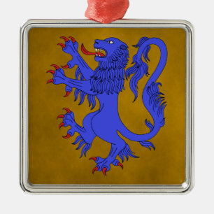 Ornement Carré Argenté Lion Rampant Azure