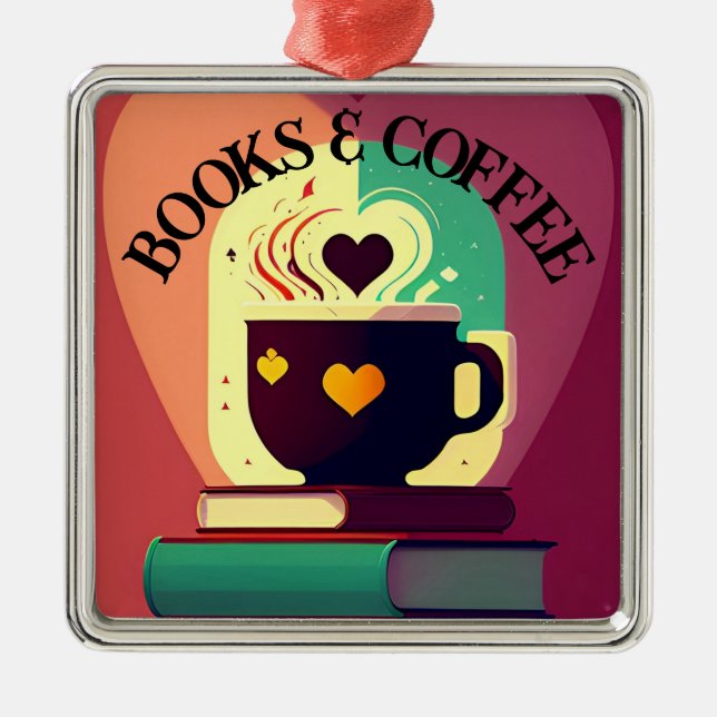 Ornement Carré Argenté Livres Et Café (Devant)