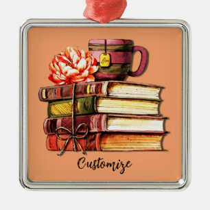 Ornement Carré Argenté Livres Et Tea Peach