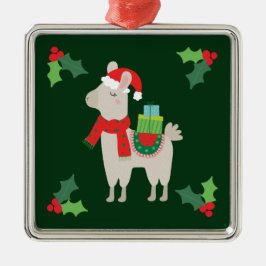 Ornement Carré Argenté Llamas de Noël