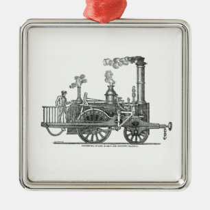 Ornement Carré Argenté Locomotive à vapeur précoce