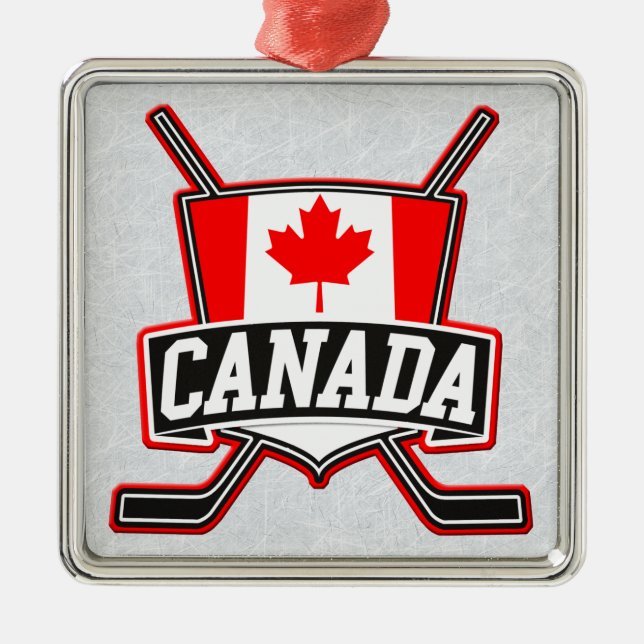 Ornement Carré Argenté Logo canadien de hockey sur drapeau (Devant)