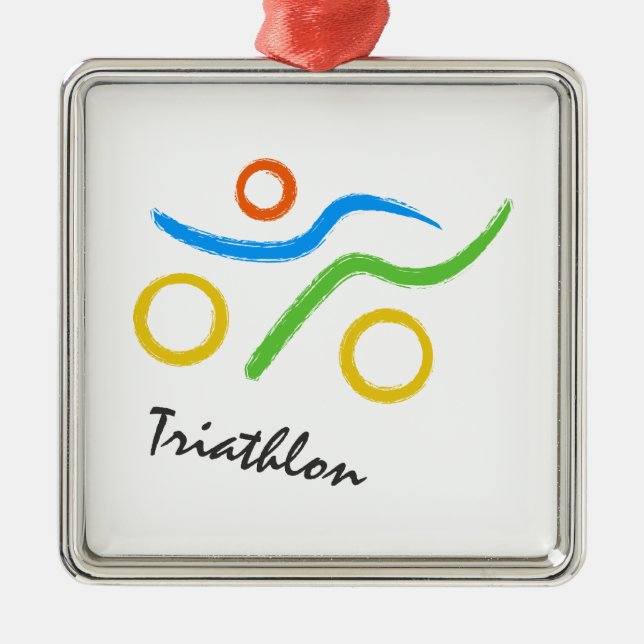 Ornement Carré Argenté Logo du triathlon (Devant)