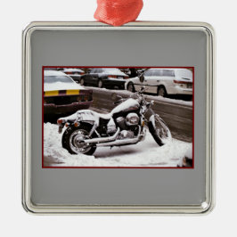 Ornement Carré Argenté L'ornement de la moto en hiver