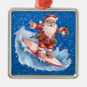 Ornement Carré Argenté L'ornement de surf Père Noël