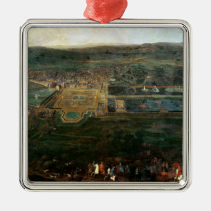 Ornement Carré Argenté Louis XIV chassant près du château de