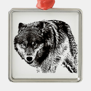 Ornement Carré Argenté Loup sauvage