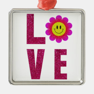 Ornement Carré Argenté Love Sunflower