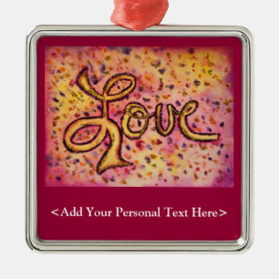 Ornement Carré Argenté Love Word Ornament with Customized Text Option