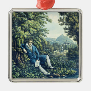 Ornement Carré Argenté Ludwig van Beethoven par une rivière (engravin