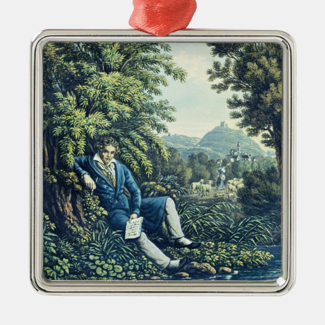 Ornement Carré Argenté Ludwig van Beethoven par une rivière (engravin (Devant)