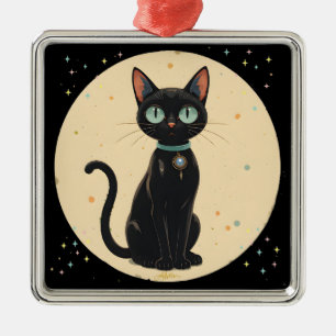 Ornement Carré Argenté Lune de chat noir atomique futuriste