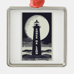 Ornement Carré Argenté Lune du phare de Ponce De Leon